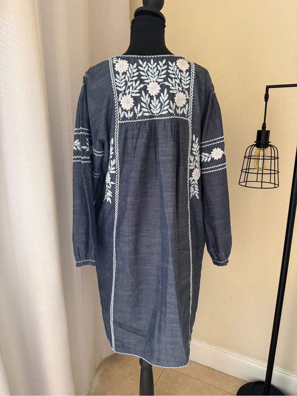 Roller Rabbit Abigail Blue Embroidered Cotton Tunic Dress Boho Medium - Picture 6 of 8
